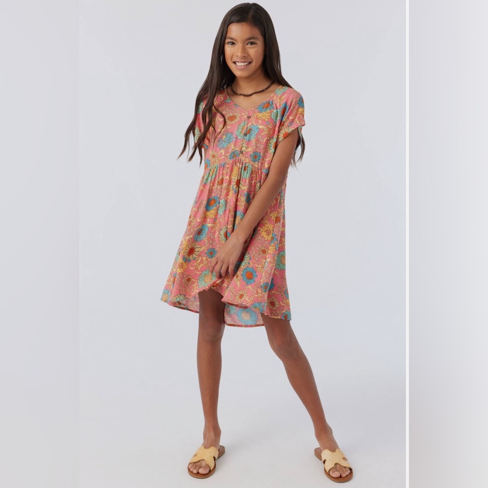 O’Neill Girls Marylin Dress (Size YL) & Belize Floral Swim Bottom in Coral SET